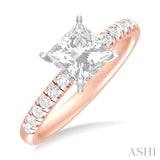 1/3 ctw Princess Shape Round Cut Diamond Semi Mount Engagement Ring in 14K Rose and White Gold