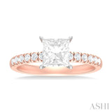 1/3 ctw Princess Shape Round Cut Diamond Semi Mount Engagement Ring in 14K Rose and White Gold