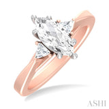 1/4 ctw Marquise Shape Trillion and Round Cut Diamond Semi Mount Engagement Ring in 14K Rose and White Gold