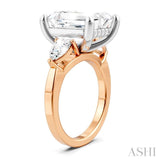 1 1/10 Ctw Tri-Mount Emerald Shape Center Pear and Round Cut Diamond Semi-Mount Engagement Ring in 14K Rose and White Gold