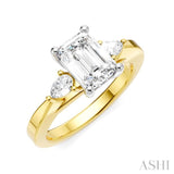1/4 Ctw Tri-Mount Emerald Shape Center Pear and Round Cut Diamond Semi Mount Engagement Ring in 14K Yellow and White Gold
