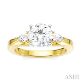 1/4 Ctw Tri-Mount Circular Shape Center Pear and Round Cut Diamond Semi Mount Engagement Ring in 14K Yellow and White Gold
