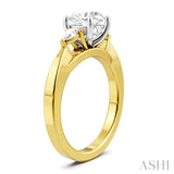 1/4 Ctw Tri-Mount Circular Shape Center Pear and Round Cut Diamond Semi Mount Engagement Ring in 14K Yellow and White Gold