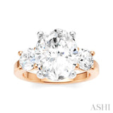 1 Ctw Tri-Mount Past, Present and Future Oval Shape Center Round Cut Diamond Semi Mount Engagement Ring in 14K Rose and White Gold