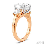 1 Ctw Tri-Mount Past, Present and Future Oval Shape Center Round Cut Diamond Semi Mount Engagement Ring in 14K Rose and White Gold