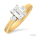 1/4 ctw Tri-Mount Emerald Shape Center Round Cut Diamond Semi Mount Engagement Ring in 14K Yellow and White Gold