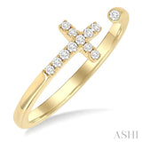 1/10 ctw Petite Cross Round Cut Diamond Open Fashion Ring in 10K Yellow Gold