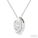 1/3 ctw Bezel Set Oval Cut Diamond Bubble Fashion Pendant With Chain in 14K White Gold