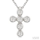 1/6 ctw Round Cut Diamond 6-Stone Bezel Set Cross Pendant With Chain in 14K White Gold