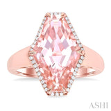 16x10 MM Hexagon Shape Morganite and 1/10 ctw Round Cut Diamond Halo Semi Precious Ring in 14K Rose Gold
