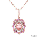 7x5 MM Oval Cut Morganite, 1.25 MM Pink Sapphire and 1/3 ctw Round Cut Diamond Halo Precious and Semi Precious Pendant With Chain in 14K Rose Gold