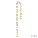 1 ctw Round Cut Diamond Asymmetrical Twin Row Fashion Long Earrings in 14K Yellow Gold