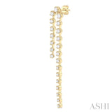1 ctw Round Cut Diamond Asymmetrical Twin Row Fashion Long Earrings in 14K Yellow Gold