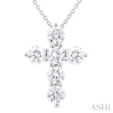 1 1/2 Ctw Round Cut Diamond Christian Cross 6-Stone Fashion Pendant With Chain in 14K White Gold