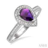 7x5 MM Pear Shape Amethyst and 1/50 Ctw Single Cut Diamond Semi-precious Ring in Sterling Silver