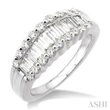 1 Ctw Baguette and Round Cut Diamond Band in 14K White Gold