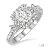 1 Ctw Square Shape Diamond Lovebright Engagement Ring in 14K White Gold