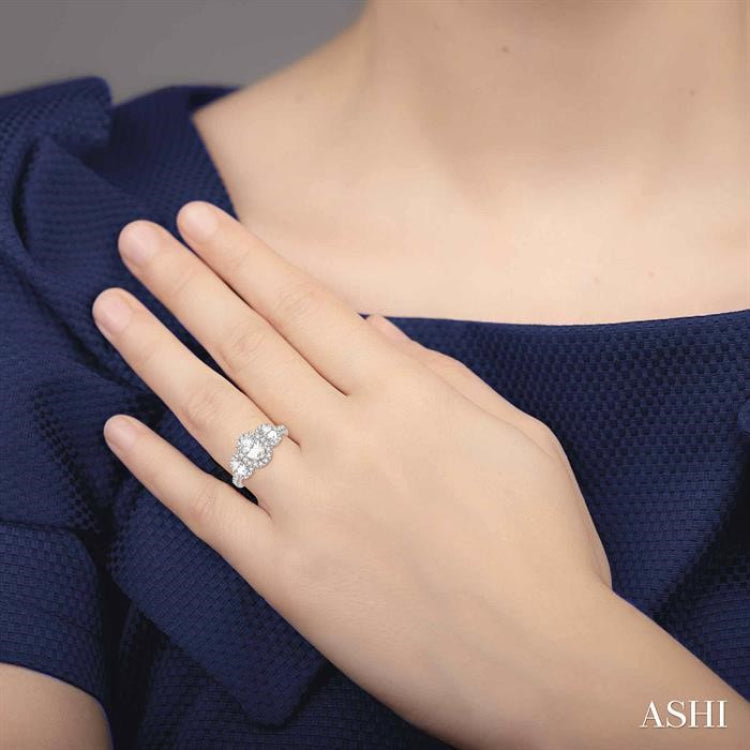 Past Present & Future Oval Shape Semi-Mount Diamond Engagement Ring
