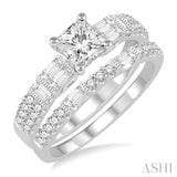 1 1/3 Ctw Diamond Bridal Set with 1 Ctw Princess Cut Engagement Ring and 1/4 Ctw Wedding Band in 14K White Gold