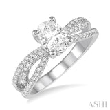3/8 Ctw Round Diamond Oval Shape Semi-Mount Engagement Ring in 14K White Gold