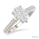 1/2 Ctw Pear Shape Round Cut Diamond Lovebright Ring in 14K White and Yellow Gold