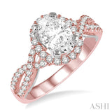 1/2 Ctw Oval Shape Crossed Shank Semi-Mount Round Cut Diamond Engagement Ring in 14K Rose and White Gold