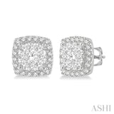 3/4 Ctw Cushion Shape Lovebright Round Cut Diamond Stud Earrings in 14K White Gold