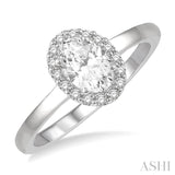 1/3 ctw Round Cut Diamond Halo Engagement Ring With 1/4 ctw Oval Cut Center Stone in 14K White Gold