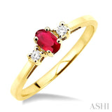 5x3mm Oval Cut Ruby and 1/20 Ctw Round Cut Diamond Ring in 10K Yellow Gold