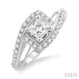 3/4 Ctw Diamond Engagement Ring with 3/8 Ct Princess Cut Center Stone in 14K White Gold