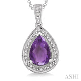 Pear Shape Silver Gemstone & Diamond Pendant