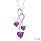 5&7 mm Heart Shape Amethyst and 1/50 ctw Single Cut Diamond Pendant in Sterling Silver with Chain