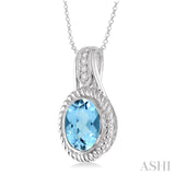 Oval Shape Silver Gemstone & Diamond Pendant