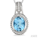 Oval Shape Silver Gemstone & Diamond Pendant