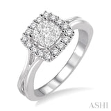 1/2 Ctw Square Shape Round Cut Diamond Lovebright Ring in 14K White Gold