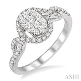 5/8 Ctw Oval Shape Round Cut Diamond Lovebright Ring in 14K White Gold