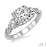 5/8 Ctw Diamond Engagement Ring with 3/8 Ct Princess Cut Center Stone in 14K White Gold