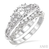 1/2 Ctw Diamond Wedding Set with 1/3 Ctw Round Cut Engagement Ring and 1/10 Ctw Wedding Band in 14K White Gold