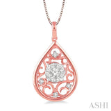 1/4 Ctw Round Cut Diamond Lovebright Pendant in 14K Rose and White Gold with Chain