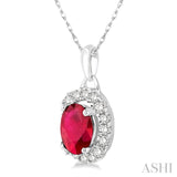 Oval Shape Gemstone & Diamond Pendant