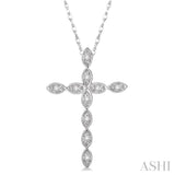 1/10 Ctw Round Cut Diamond Cross Pendant in 10K White Gold with Chain