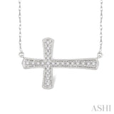 1/5 Ctw Round Cut Sideway Cross Pendant in 10K White Gold with Chain
