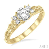 1/3 Ctw Diamond Engagement Ring with 1/4 Ct Round Cut Center Stone in 14K Yellow Gold