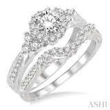 7/8 Ctw Diamond Wedding Set with 3/4 Ctw Round Cut Engagement Ring and 1/5 Ctw Wedding Band in 14K White Gold