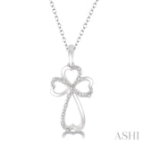 1/20 Ctw Heart Shape Round Cut Diamond Cross Pendant in Sterling Silver with Chain