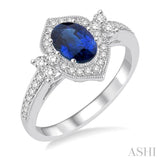 6x4 MM Oval Shape Sapphire and 1/3 Ctw Diamond Ring in 14K White Gold