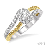 1/4 Ctw Round Center Semi-Mount Yellow Swirl Accent Split Shank Diamond Engagement Ring in 14K White and Yellow Gold