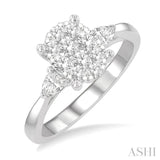 3/4 ctw Oval Shape Lovebright Pear and Round Cut Diamond Engagement Ring in 14K White Gold