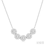 3/4 ctw 5-Stone Circular Mount Lovebright Round Cut Diamond Necklace in 14K White Gold