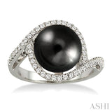 Black Pearl & Diamond Ring